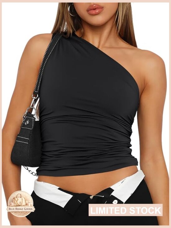 Tops - One Shoulder Asymmetrical Crop Top Going Out Workout Sleeveless Slim Fit